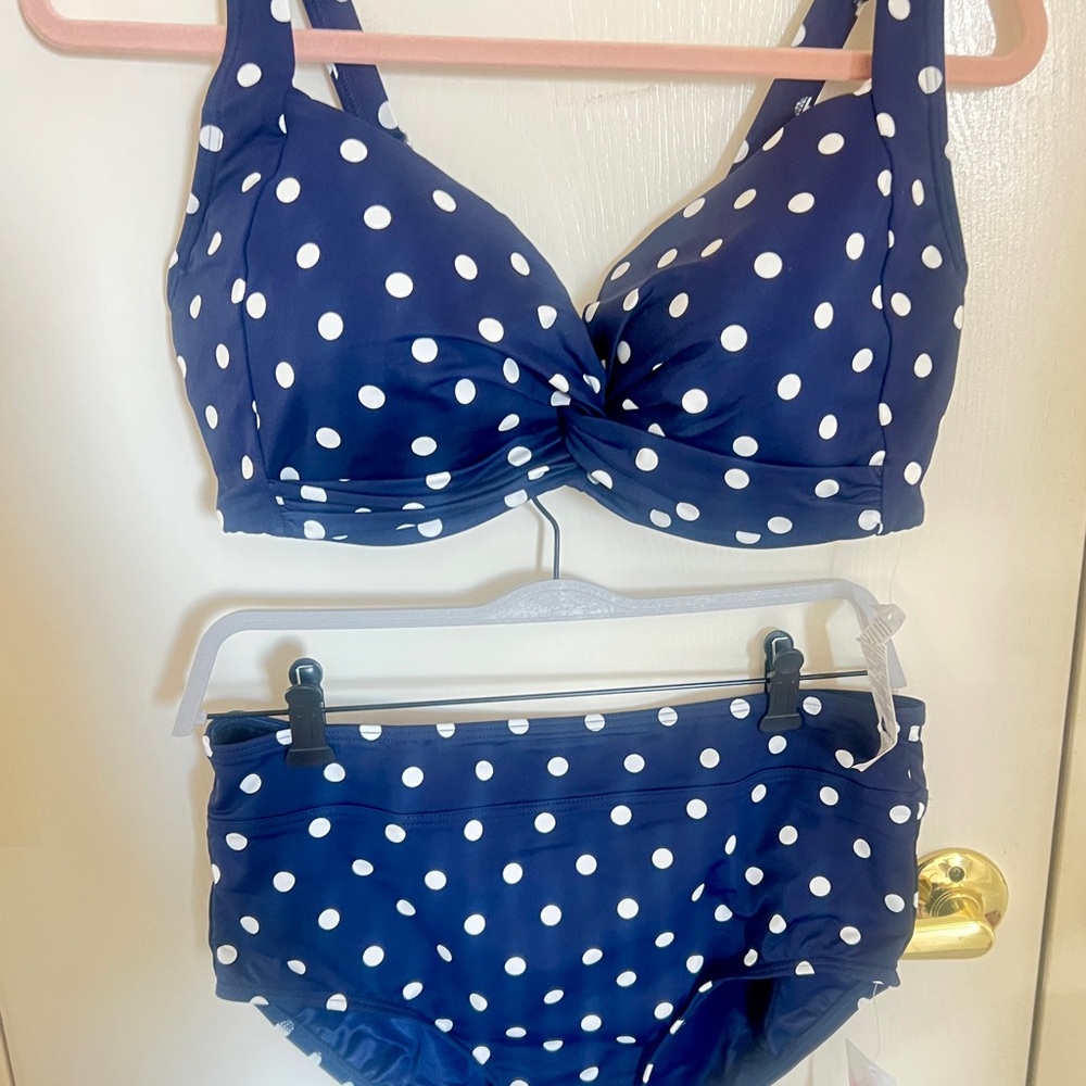 Lands' End Navy Polka Dot Bikini
